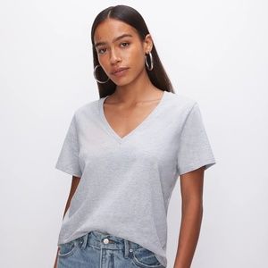 Good American | Women's Top, Cotton Classic V-neck Tee - Sz 2, Grey